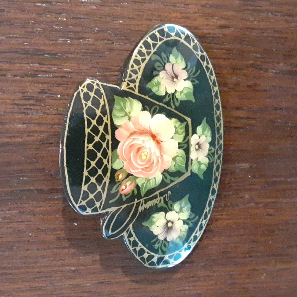 Vintage Russian Hand-painted in Russia Brooch
